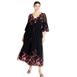 City Chic Romantic Floral Border Dress, Plus Size NWT